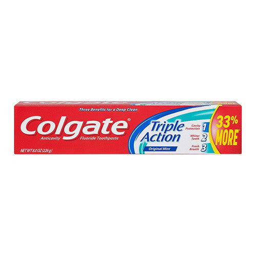 Colgate Fluoride Toothpaste, Triple Action, Original Mint, 8 Oz
